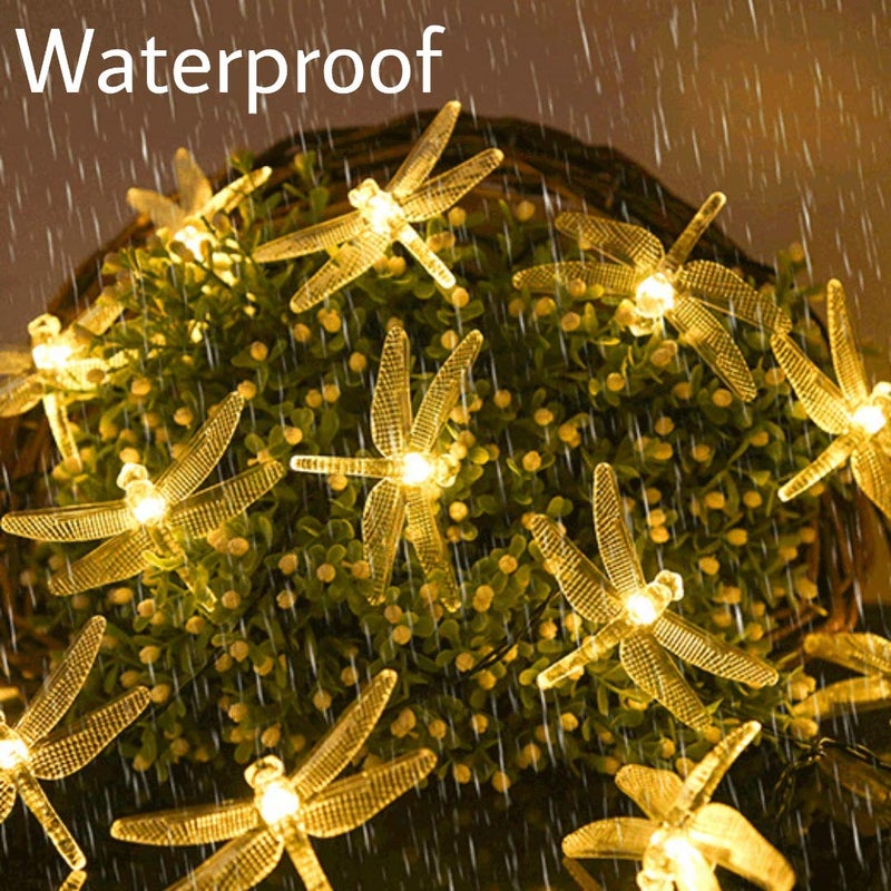 SmilingTown Solar Dragonfly String Light 30LED 21ft Garden Stake Lights Waterproof Outdoor Twinkle Fairy Lights with 8 Lighting Modes for Trees, Patio, Fence Christmas Decor (Warm White) - Image 2